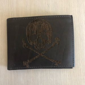 Skull & Cross Bones Brown Leather Men by English Laundry Wallet -NEW